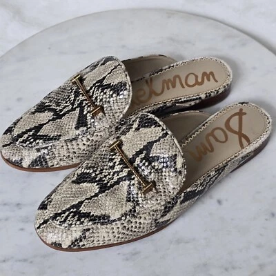 Sam Edelman Talla 8 Laurna Mules Horsebit Crema Negro Piel de Serpiente Cuero Repujado Foto 1 de 4