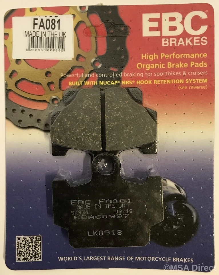 EBC Organic FRONT Disc Brake Pads (1 Set) Fits YAMAHA SR125 SE (1992 to 1996) - Image 1 of 1