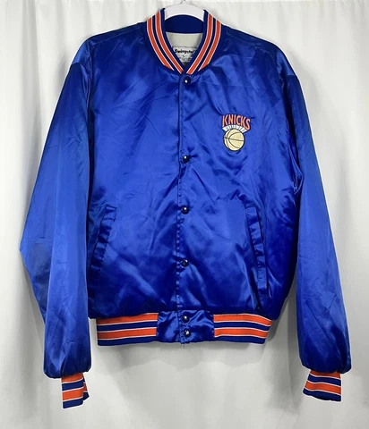 Vintage New York Knicks Jacket Satin Swingster Snap Button Blue Large USA Cover
