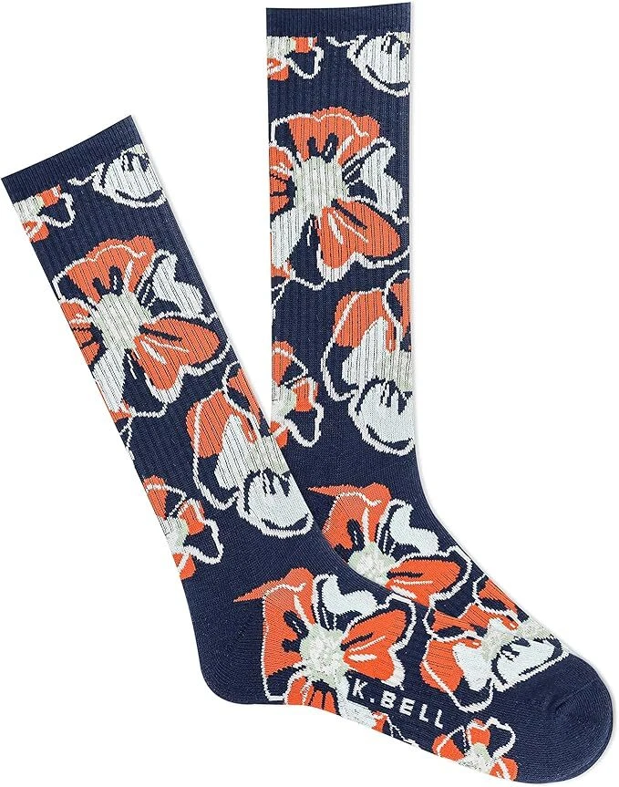Calcetines activos florales tropicales K. Bell para mujer 1 par, azul marino, para hombre 10-13 Foto 1 de 1