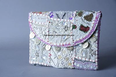 Woman Fashion Indian Zari Embroidery Beaded Clutch Purse Sling Cross Body Bag - Image 1 of 4