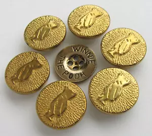 Metal Buttons Vintage Winnie The Pooh Gold Tone A.A. Milne 3/4" Verbal 11/16" - Picture 1 of 10
