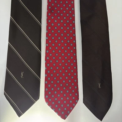 Corbata vintage Yves Saint Laurent ELIGE a rayas marrones o rojas florales geométricas Foto 1 de 4