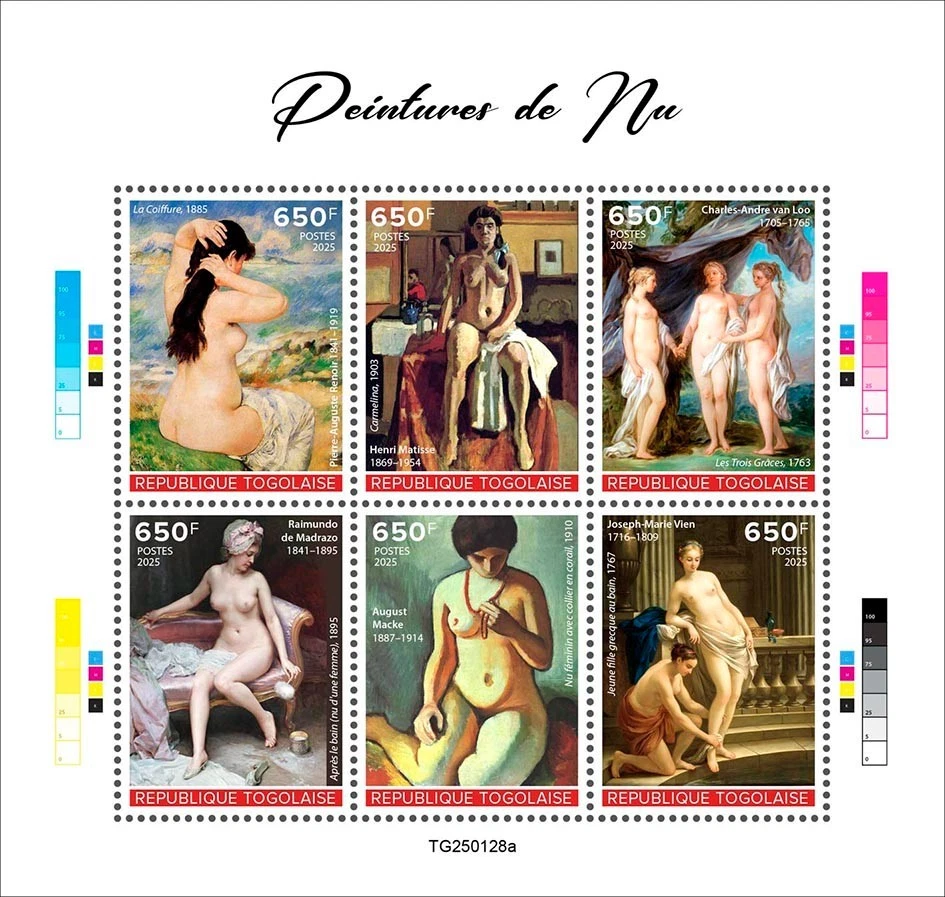 Nude Paintings Art MNH Stamps 2025 Togo M/S - Image 1 of 1