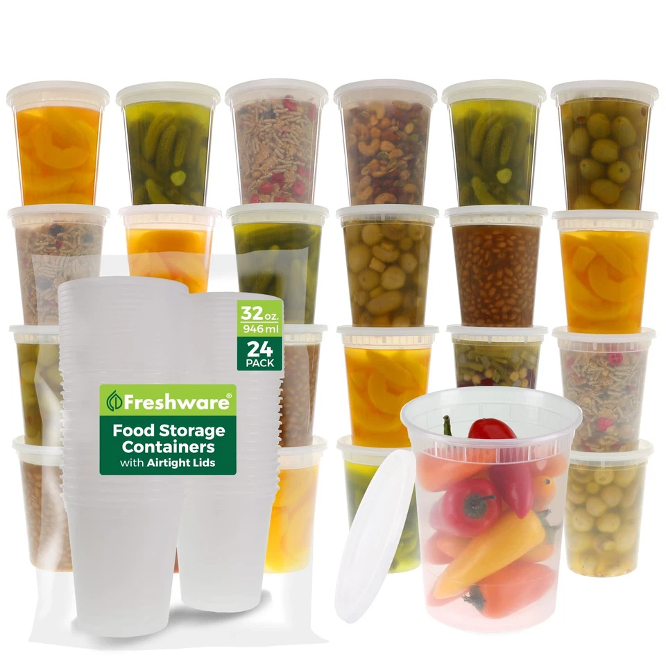 32 oz Deli Containers w/ Lids - 24 Pack, BPA Free, Stackable, Dishwasher Safe - Image 1 of 4