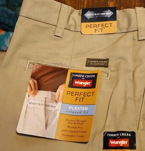 NWT Timber Creek By Wrangler Pleated Front Relaxed Fit Khaki Men's 44x29 - Picture 1 of 6