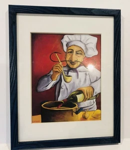 Bonita impresión artística Will Rafuse Chef Gerard 17x14 mate y enmarcada en azul caprichosa cocinera - Imagen 1 de 7
