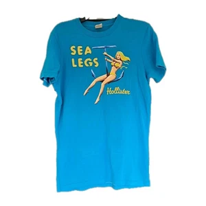 T-shirt vintage Hollister Co uomo media "gambe di mare" blu girocollo punto singolo - Foto 1 di 11
