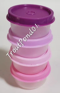Tupperware Smidgets kleine klare Mini Schüsseln 4er Set lila und rosa Dichtungen Deckel - Bild 1 von 6