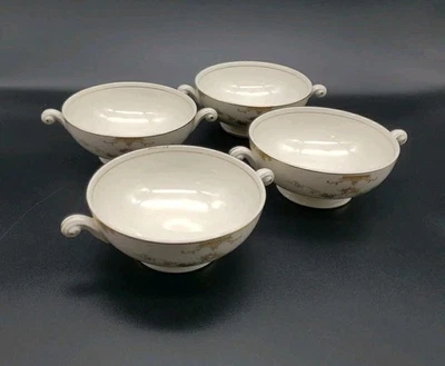 Homer Laughlin Handled Footed Cream Soup Bowls Nautilus Eggshell ARISTOCRAT  *4* - Image 1 of 4