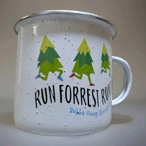 Kaffeebecher "RUN FORREST RUN" Metall weiß gesprenkelt  - Bild 1 von 3