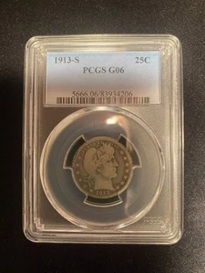 1913-S Barber Quarter, 2nd Key to the Series, PCGS Good-6! - Bild 1 von 19