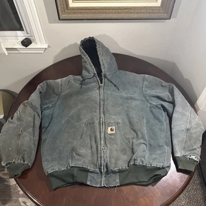 Carhartt J68 MOS Green Quilt Flannel Lined Duck Jacket Size XL? Thrashed Faded - Bild 1 von 22
