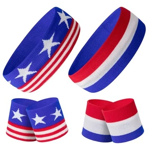 American Flag Sports Headband and Wristband- Striped Sweatband Set for 2 - Picture 1 of 6