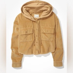 American Eagle Cord Cropped Kapuzenjacke Knopfleiste hellbraun Größe Medium - Bild 1 von 11