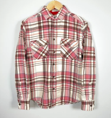 Artful Dodger Flannel Shirt Men's 40 / Large Cream Pink Plaid Heavyweight Grunge - Image 1 of 4
