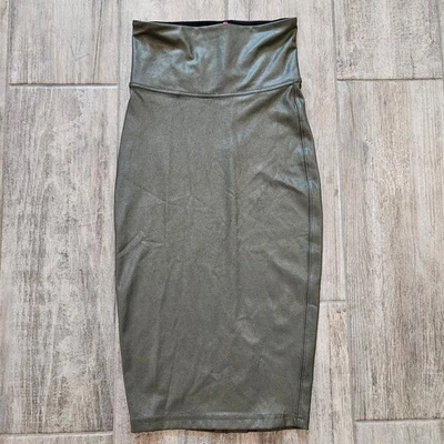 Spanx Skirt Womens XS Dark Green Faux Leather Pencil High Waist Slimming Stretch - Image 1 of 4
