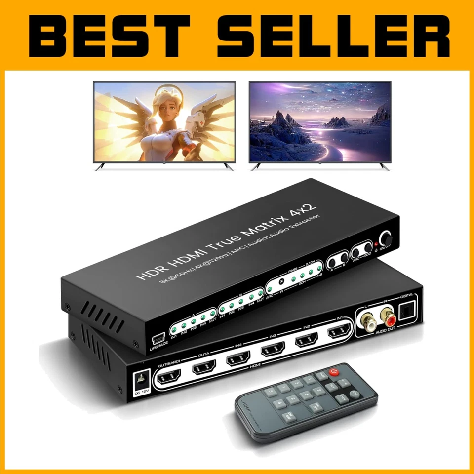 HDMI Matrix 4x2 8K 60Hz Splitter Switch with Remote Control - Image 1 of 4