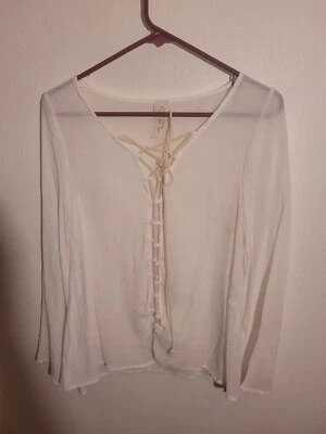 Camisa de manga larga Noa Elle para mujer talla Xs con cordones delanteros ver a través de la manga de campana Foto 1 de 4