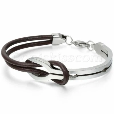 Brazalete brazalete brazalete hebilla de acero inoxidable símbolo Love Infinity de cuero para hombre y mujer Foto 1 de 2