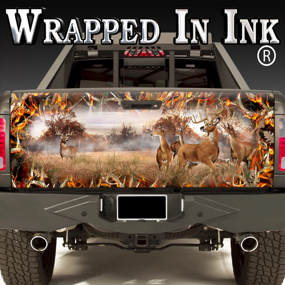 Tailgate Wrap Whitetail Deer Buck Doe w Obliteration Blaze Buck Skull Camouflage - Image 1 of 1