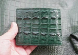 Real Croc Leather Skin Men's Bifold Wallet Green #W79 - Picture 1 of 6