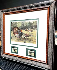 Ken Carlson 1987 Texas Türkei Briefmarkendruck mit Briefmarken Rio Grande Gobbler neuer Rahmen - Bild 1 von 5