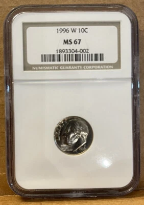 1996-W--Roosevelt Dime---NGC MS67--West Point Mint - Image 1 of 2
