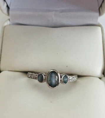 0.9 Ct Cats Eye Color Change Alexandrite & Diamond 10 K White Gold Ring Size 6 - Image 1 of 4