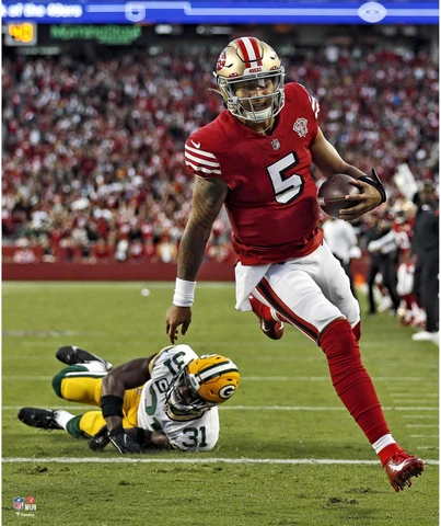 Trey Lance San Francisco 49ers Unsigned Touchdown Run Photograph Cover