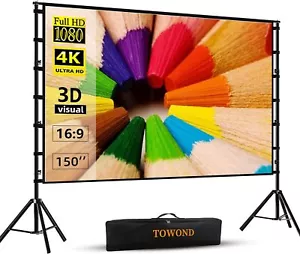 Projector Screen and Stand,Towond 150 inch Indoor Outdoor Projection Screen, Por - Picture 1 of 9