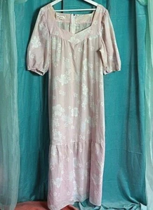 VTG 70s Helena's Hawaii Us Made Pink Hibiscus Puff Sleeve MuuMuu Maxi Dress Sz L - Picture 1 of 12