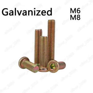 M6 M8 Color Zinc Steel Furniture Connector Bolts Hex FLAT HEAD Allen Screws - Picture 1 of 5