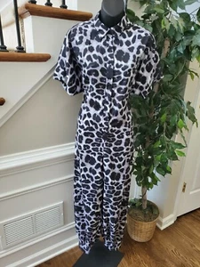 Black & White Women's Polyester Short Sleeve Collared Buttons Casual Jumpsuits M - Picture 1 of 12