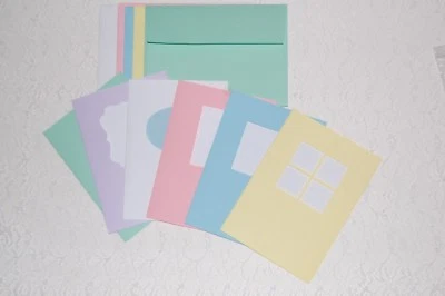 48 piezas Tarjeta A7 + Envy con Formas de Ventana Cortadas-Pasteles-Paquete de 4 = 48 piezas Foto 1 de 3