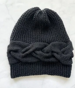 Damen Mütze weiche Beanie handgestrickt 100% Kaschmir schwarze Farbe Winter Baskenmütze - Bild 1 von 8