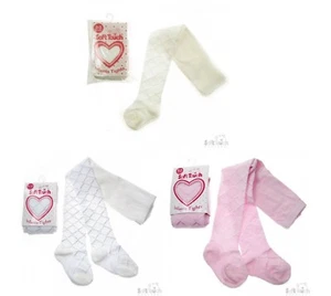Weiße rosa cremefarbene Baby Mädchen seidig einfach gestrickte Strumpfhosen Kleinkind Säugling Taufe - Bild 1 von 16