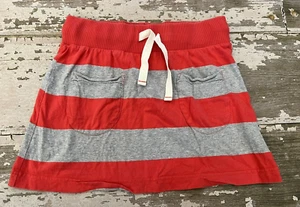 JOHNNIE B mini Boden Gray Red Striped 100% Cotton Drawstring Waist Skirt Small - Picture 1 of 4