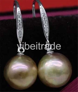 14-15mm gold purple reborn keshi South Sea baroque pearl Dangle earrings 925s  - Picture 1 of 1