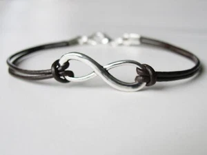 Pulsera Infinita Amor Regalo Cuero Marrón Boho Playa Apilable Hippie Natural  - Imagen 1 de 5