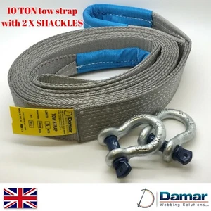 Tow Strap 4x4 recovery 10 ton 6 mtr with 2 tested bow shackles HEAVY DUTY - Picture 1 of 2