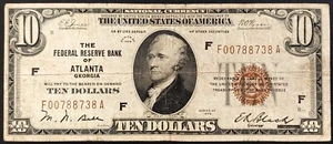 1929 $10 Nat'l Currency, Federal Reserve Bank of Atlanta! F-1850F. F00788738A - Picture 1 of 4