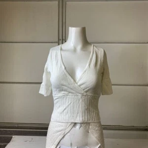 GUESS Soft Bandage V-neck Pullover Top Women's Size Small Cream White - Picture 1 of 6