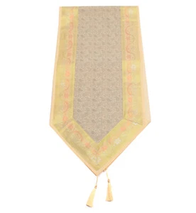 Creme Tischläufer Indisch Banarasi Seide Brokat Paisley Home Esszimmer Dekor Tuch - Bild 1 von 3