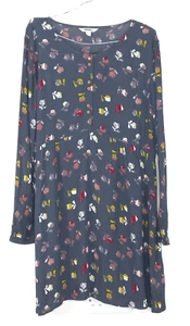 White Stuff UK 10 Navy Blue Grey Floral Long Sleeve Dress Boho Bohemian - Picture 1 of 7