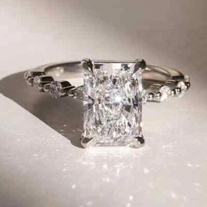 2.90 TCW Radiant Moissanite Unique Design Engagement Ring 14K White Gold Plated - Picture 1 of 7