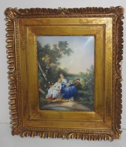 AA1 Antique signed Hil 1/2 PORTRAIT PAINTING of Lady w Mandolin & Girl - Picture 1 of 18