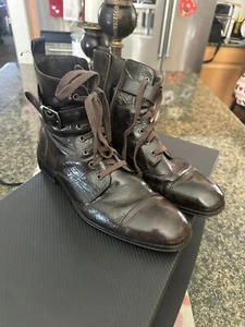 Banana Republic Boots Mens 10.5 Brown Leather Captoe Strap Zip Military Combat - Picture 1 of 8