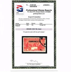 GENUINE PHILIPPINES SCOTT #420 POSTALLY USED PSE GRADED CERT - Picture 1 of 3