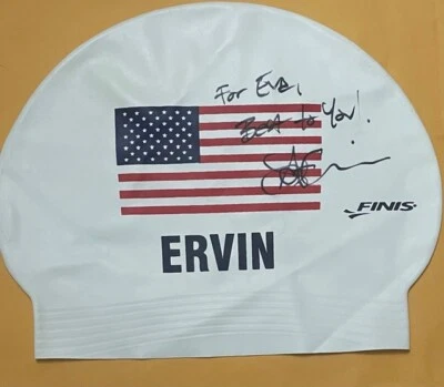 Boné de banho branco autografado Olympian Anthony Ervin - Imagem 1 de 2